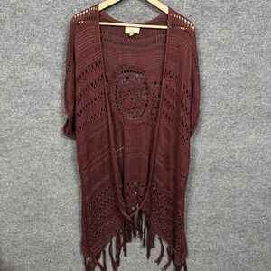 Love Size Medium Cardigan Brown Boho Forest Fairy Cotton Blend Open Knit Crochet